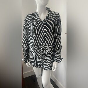 Topman Black and White Zebra Print Button Down Shirt